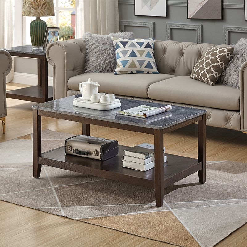 Nordic Rectangular Coffee Table Shelf Included Wood Cocktail Table -19.7"