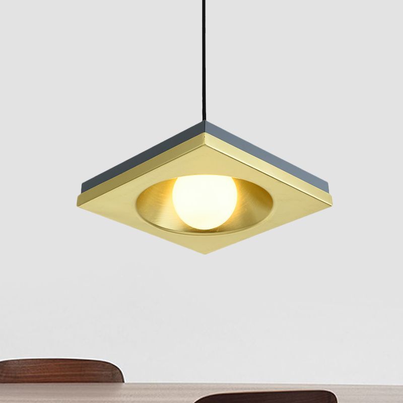 Moderniste concave carré drop pendentif métal 1 bulbe de chambre à coucher plafonnier plafonnier en bleu et or