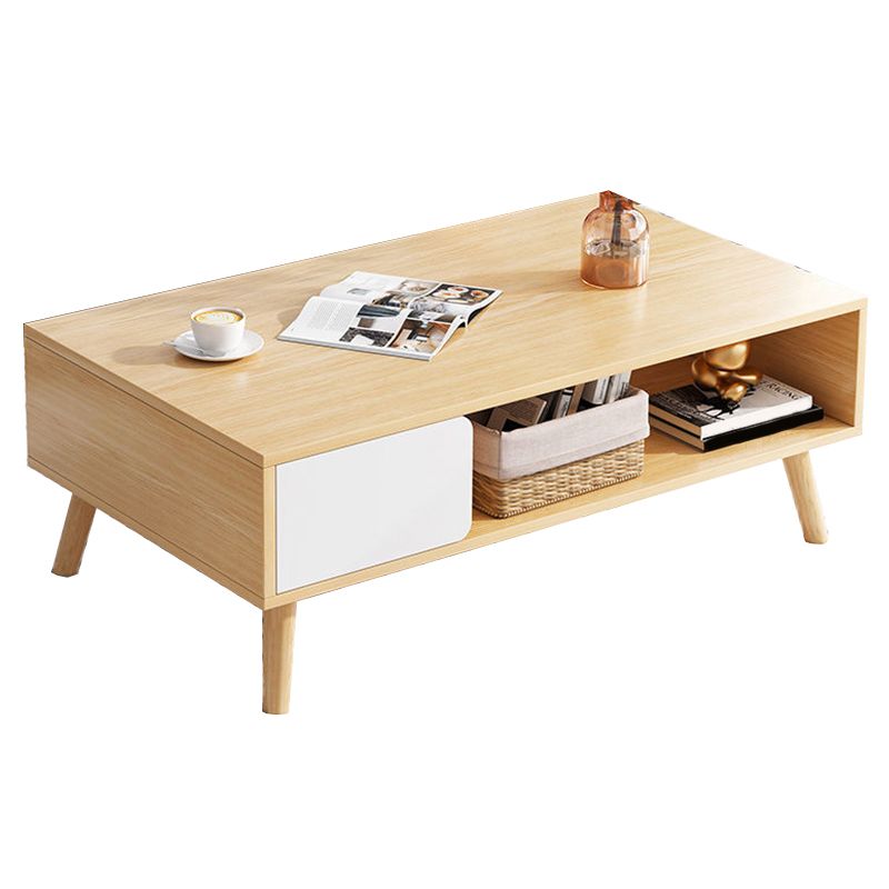 16.53"H Rectangle Wood Coffee Table 4 Legs Cocktail Table with Storage
