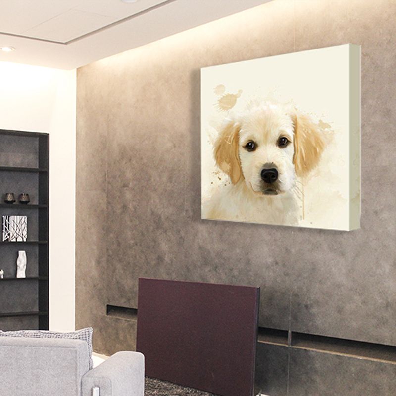 Kawaii Puppy Dog Wall Decor for Kids Bedroom Animal Painting Canvas Art in Yellow