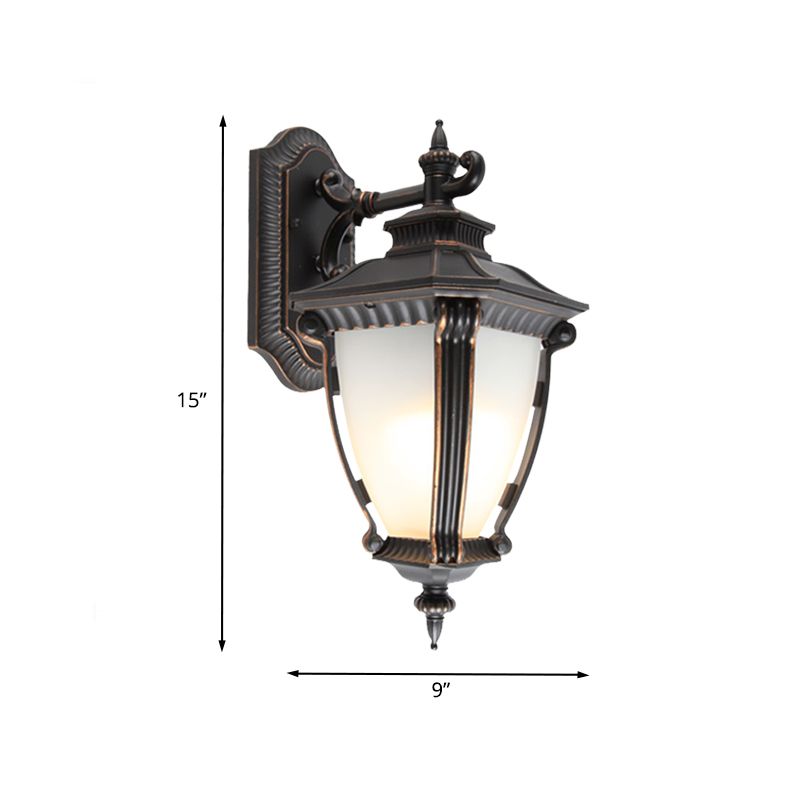 1-Light Sconce Lighting Country Outdoor Wall Lampe With Urn Tanslucent Glass Shade in Black