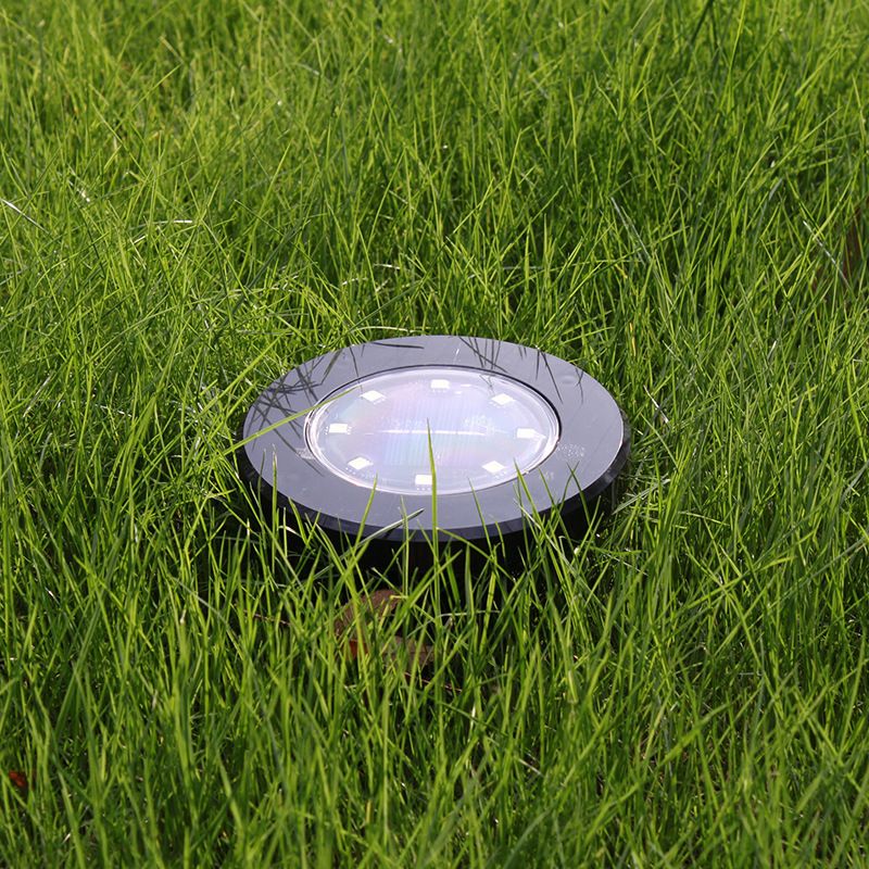 Metal Round LED Stake Light Contemporary Black Solar Buried Lighting for Backyard