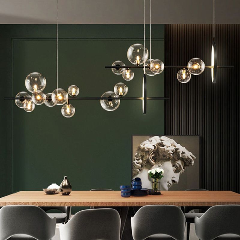 Black Island Lights Modern Multi-Head Restaurant Hanging Lampen met Globe Glass Shade