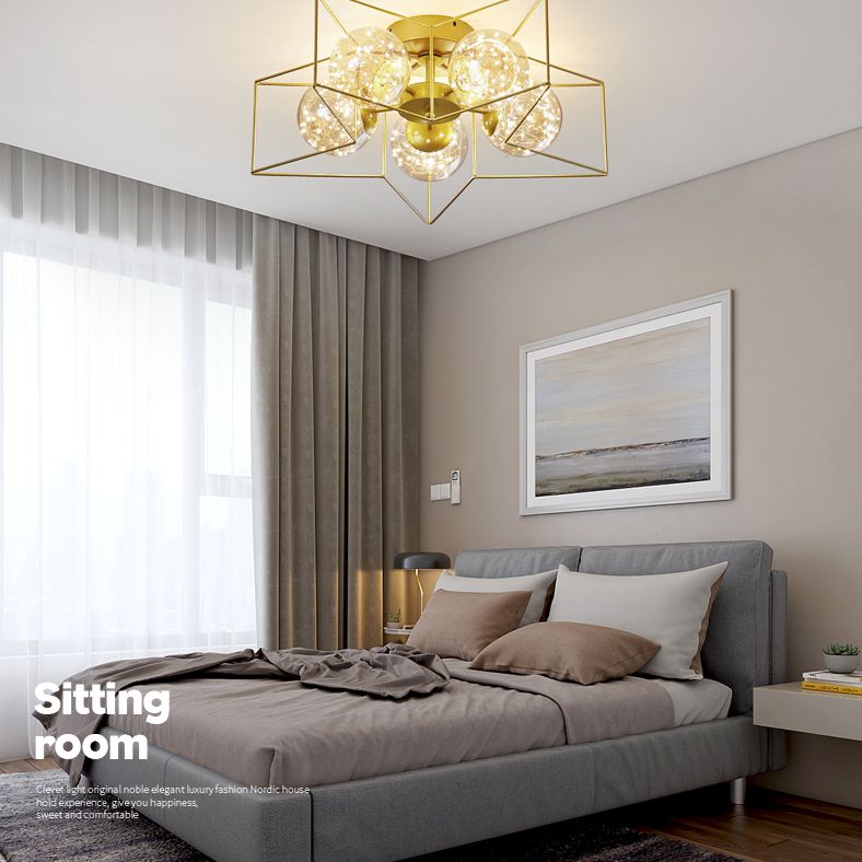 Amber Glass Ball Semi Mount Lighting Nordic Lrass Finis