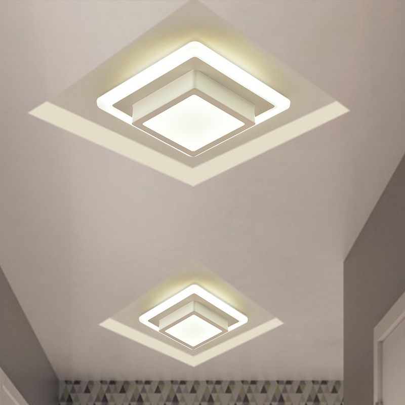 Mini lámpara de techo empotrada redonda/cuadrada, LED de metal contemporáneo, montaje empotrado en blanco/negro, luz blanca/cálida