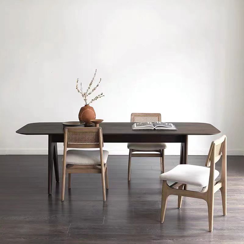 Mesa rectangular contemporánea de madera maciza mesa de madera marrón con 4 patas