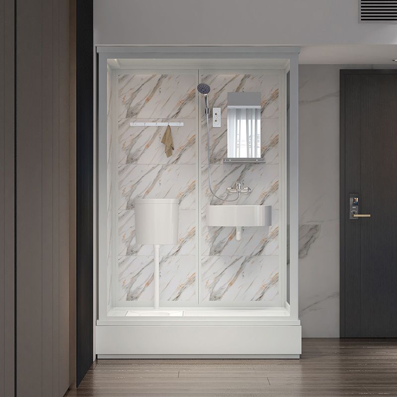 Single Sliding Frosted Glass Shower Enclosure Framed Shower Enclosure in White