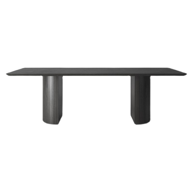 Rectangle Double Pedestal Modern Table Black Fixed Table of Pinewood Solid Wood