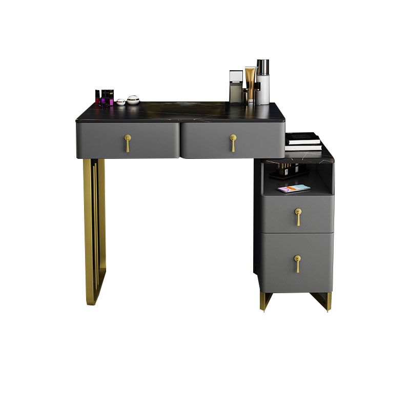 Glam Vanity Table with 4 Drawers and Golden Base and Stone Top