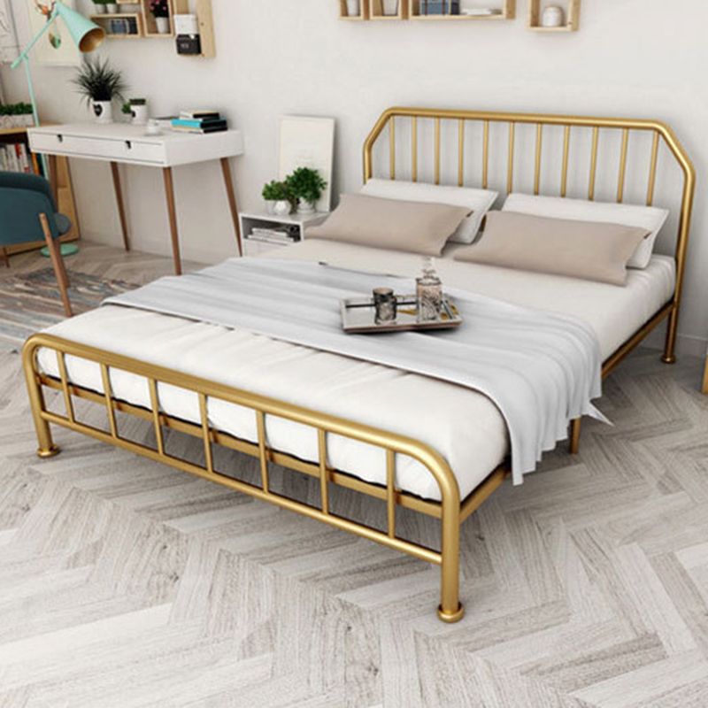 Solid Color Metal Open-Frame Bed Glam Slat Bed with Headboard