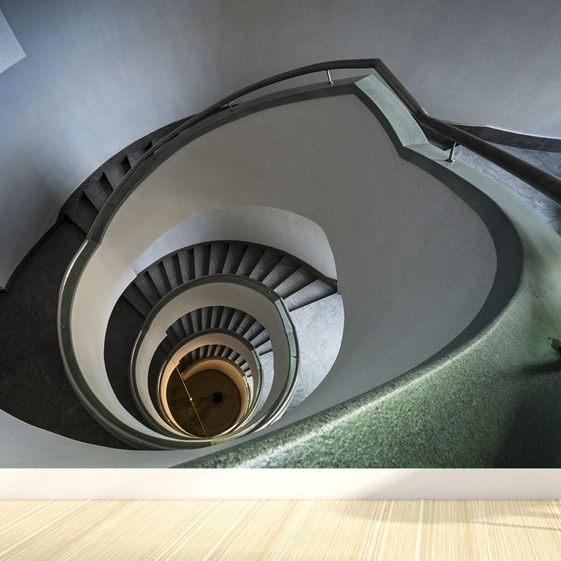 Spiral Stair Wall Paper Mural Modernism Non-Woven Material Wall Covering in Grey