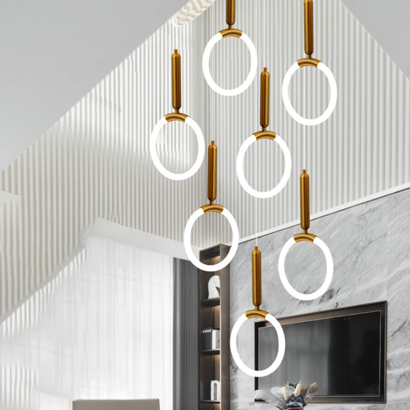Acrylic Loop Pendant Lamp Minimalist Gold LED Suspended Lighting Fixture for Bedroom