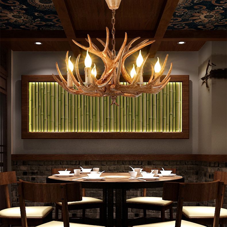 Deer Antler Chandelier Light Fixture Rustic Vintage Plastic Pendant Lighting for Restaurant