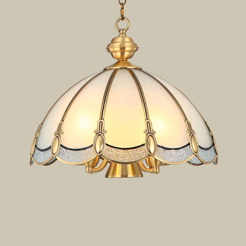Umbrella Shaped Dining Room Pendant Lamp Antique Opal Glass Gold Chandelier Light Fixture