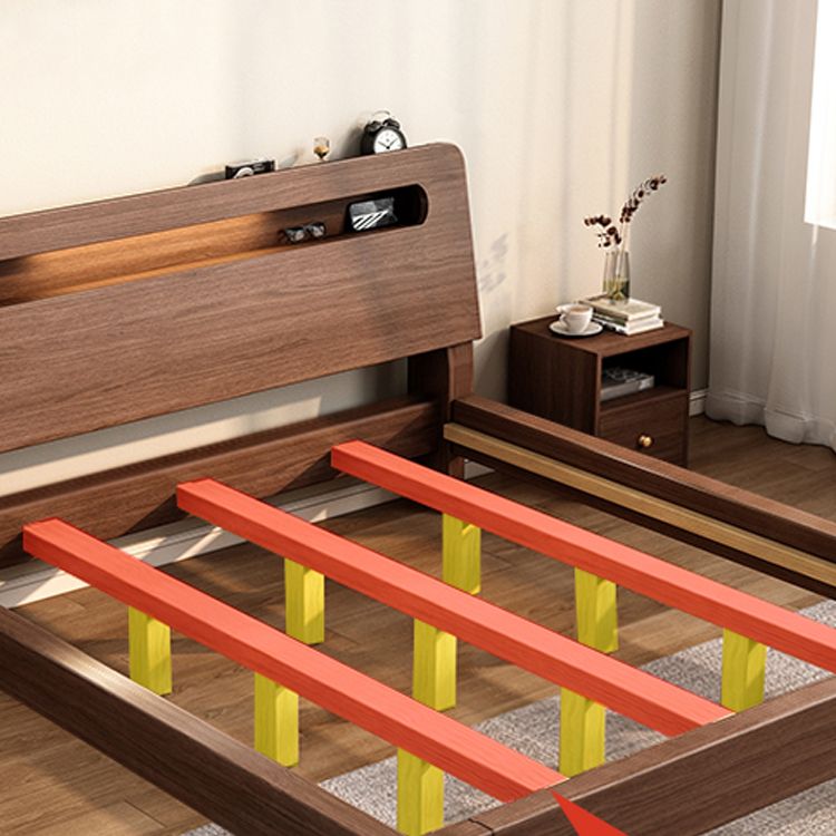 Modern 31.49" H Solid Wood Standard Bed in Brown with Rectangle Headboard