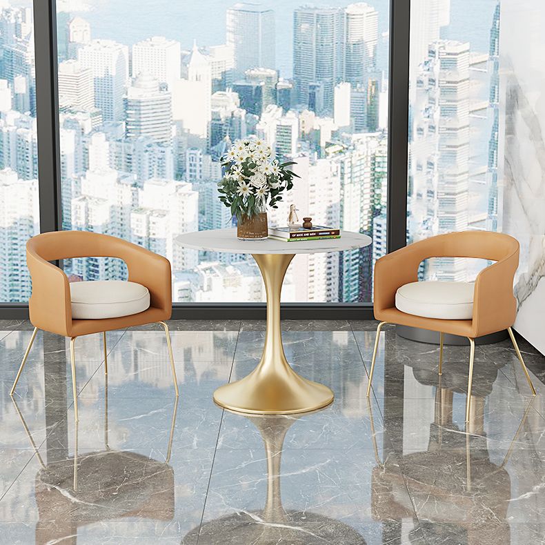Round Tulip Base Glam Dining Table White Fixed Table of Sintered Stone