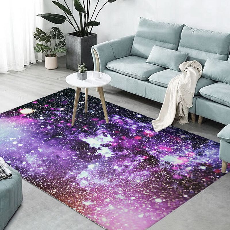Purple Modern Rug Polyester Starry Sky Rug Stain Resistant Rug for Home Decor
