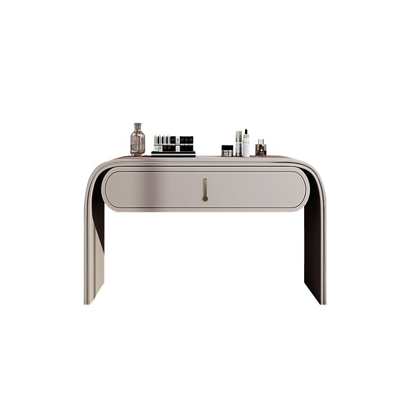 Glam Vanity Set Mirror 1 Drawers Leather Gray Standing Make-up Vanity