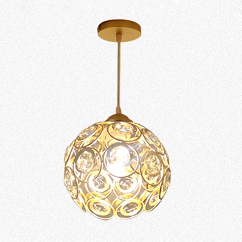 Gold Hollowed-out Pendant Light Fixture Modern 1-Light Crystal Hanging Lamp