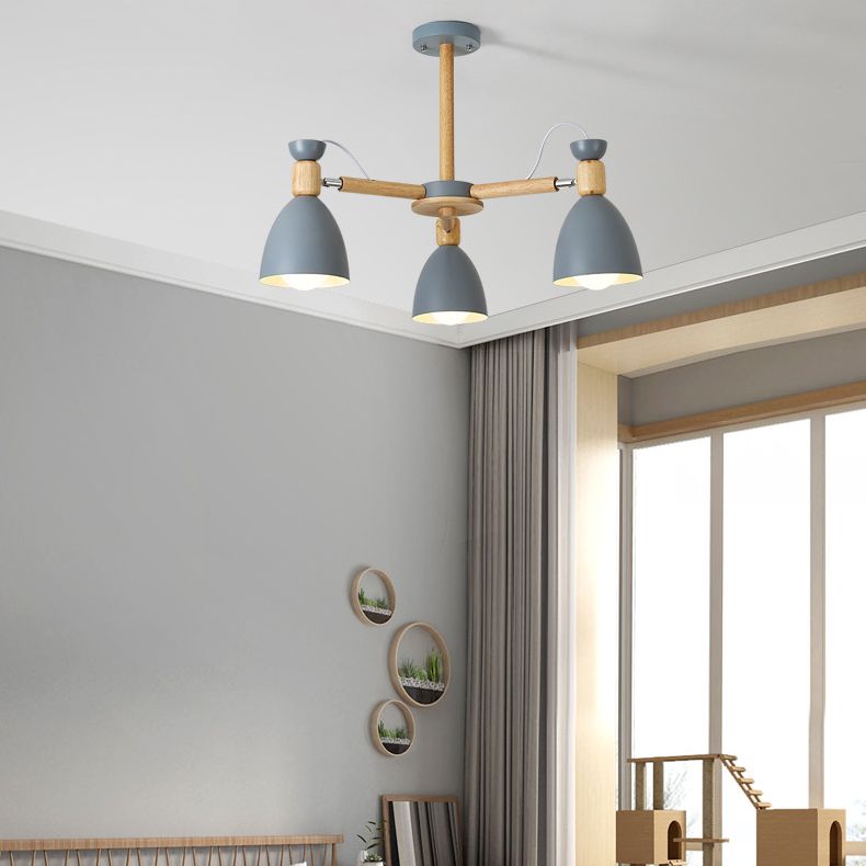 Woonkamer kroonluchter macaron houten hanglamp lichter met Bell Metal Shade