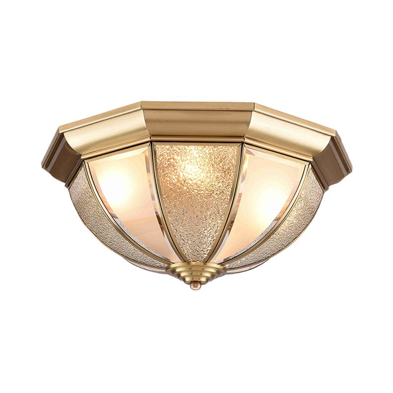Brass Hemisphere Flush Mount Tradition 3/4 Bulbs Textured Glass Ceiling Light Fixture for Bedroom, 16"/19.5" Wide