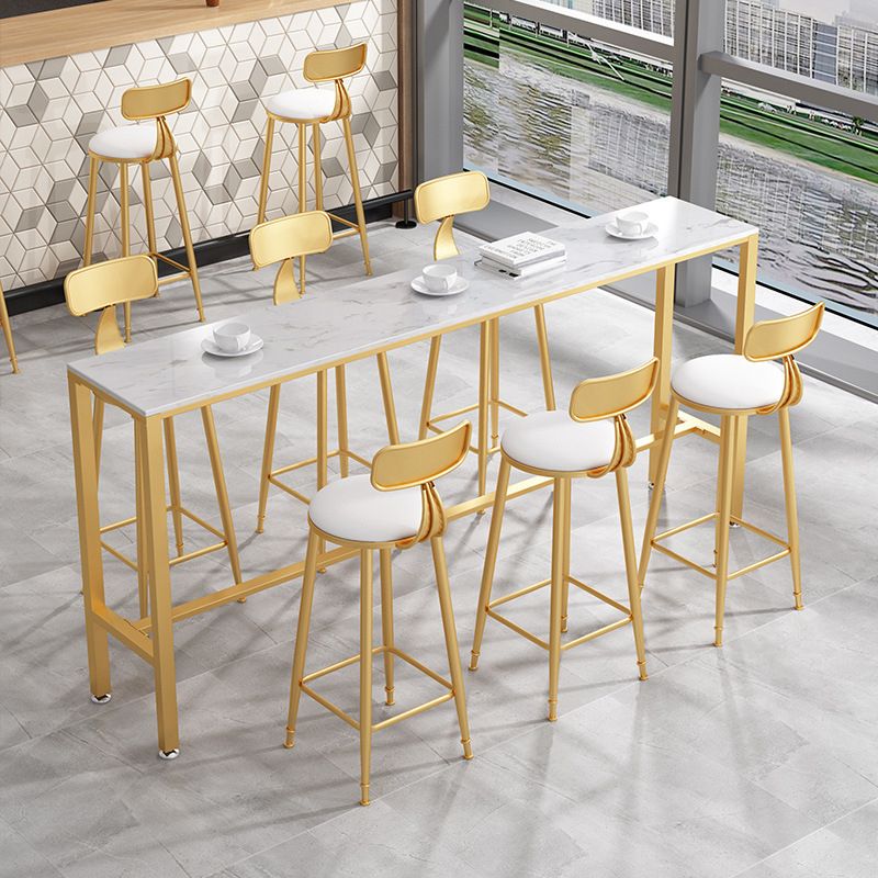 White Glam Style Bar Table in Metal and Faux Marble Bar Table for Dining Room