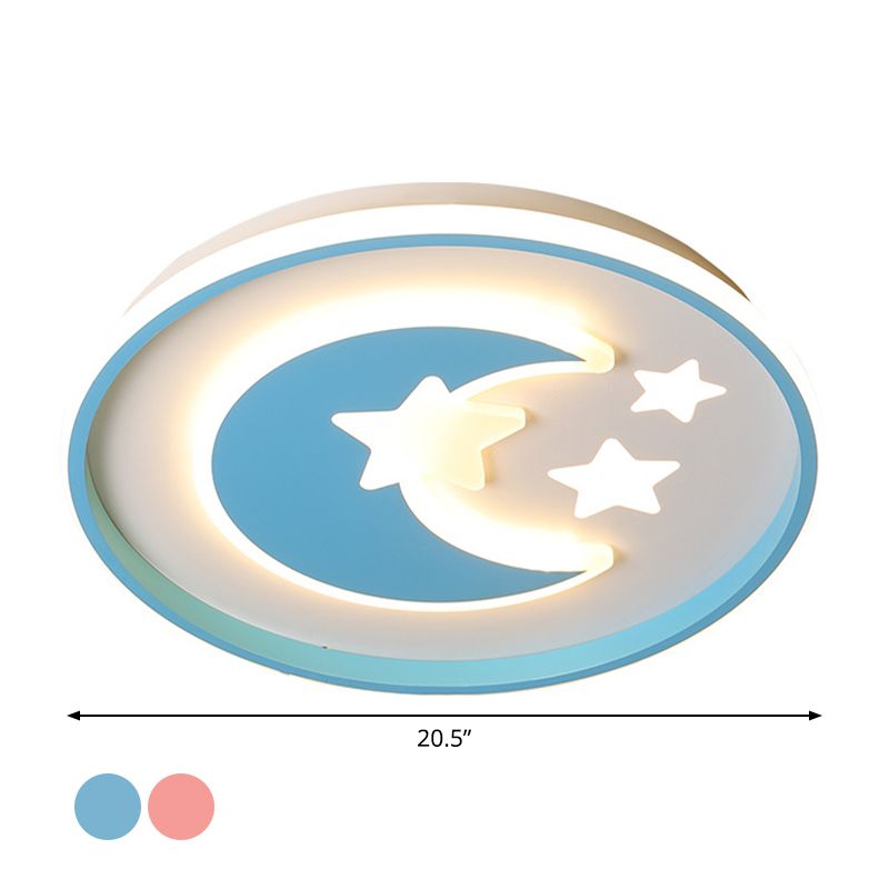 Cartoon-Mond- und Stern-Unterputz-Acryl-Kinderzimmer-LED-Beleuchtung in der Nähe der Decke in Rosa/Blau