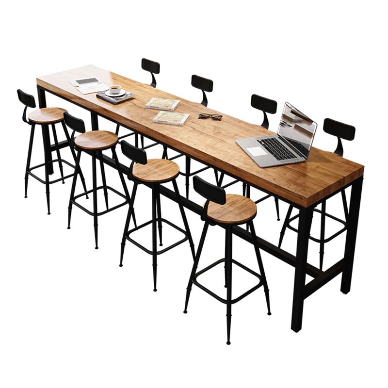 Industrial Rectangle Bar Dining Table Solid Wood Bar Dining Table with Trestle Base