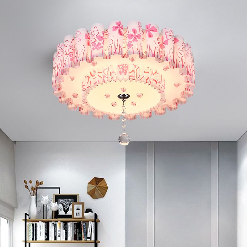 Dual-Layered Acrylic Flushmount Countryside LED Restaurant Ceiling Lamp with Crystal Ball in Pink/Purple