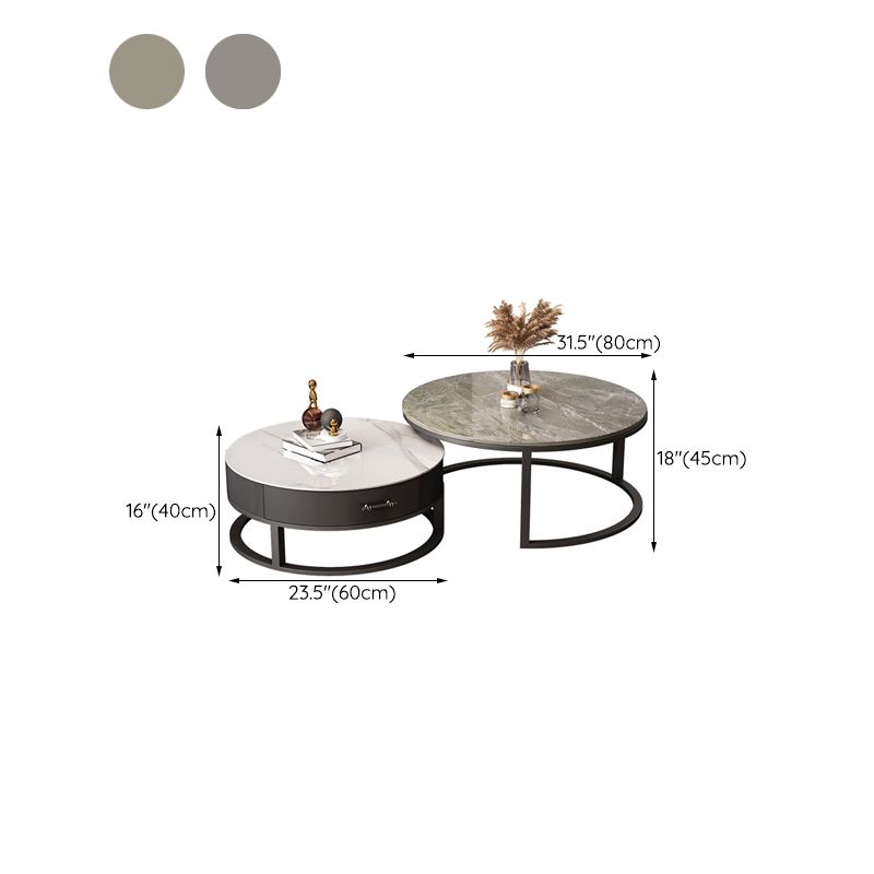 Frame Coffee Table Set Slate Cocktail Table with Storage Drawers