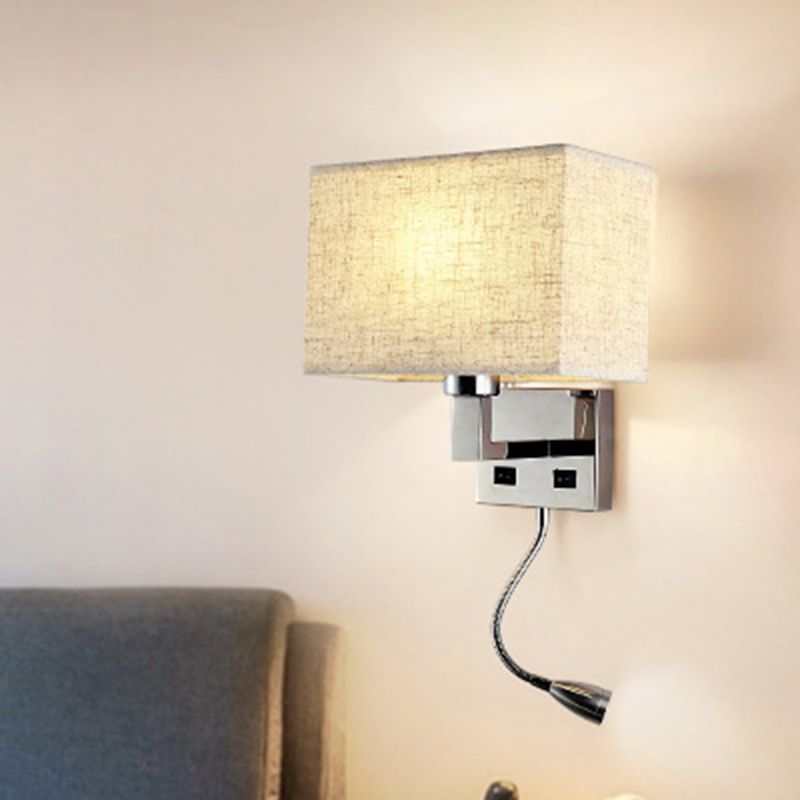 Fabric Cuboid Wall Light Kit Minimalist 1 Licht weiß/beige Spotlight Lampe mit Ladeanschluss