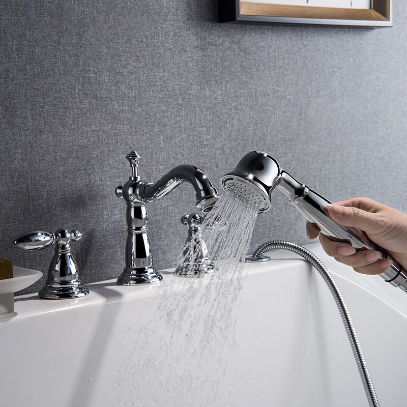 Gold and Chrome Roman Tub Filler Two Handle Deck-Mount Tub Faucet with Handshower