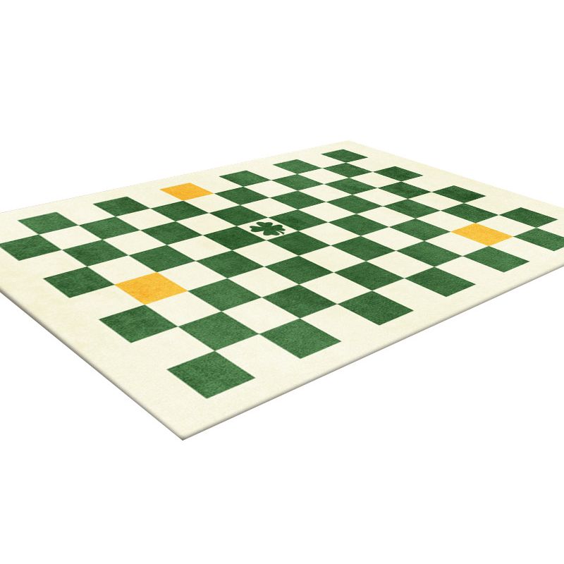 Green Simple Carpet Polyester Grid Carpet Washable Carpet for Living Room