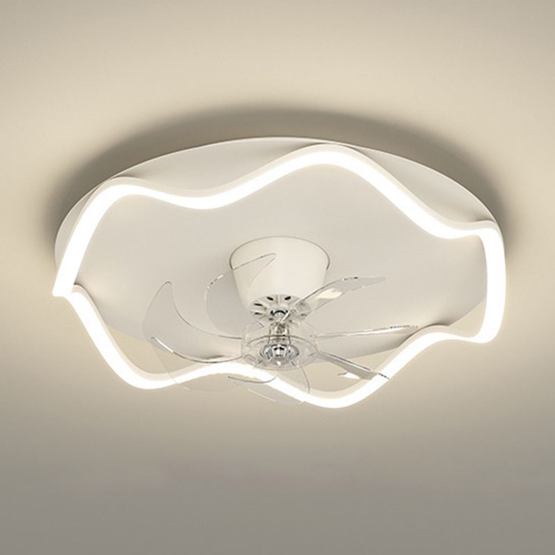 Modernism 7-Blade Ceiling Fan Metallic White LED Fan with Light for Foyer
