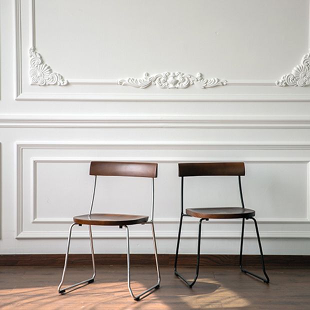 Modern Backrest Armless Wood Chair with Metal Legs for Dining Room