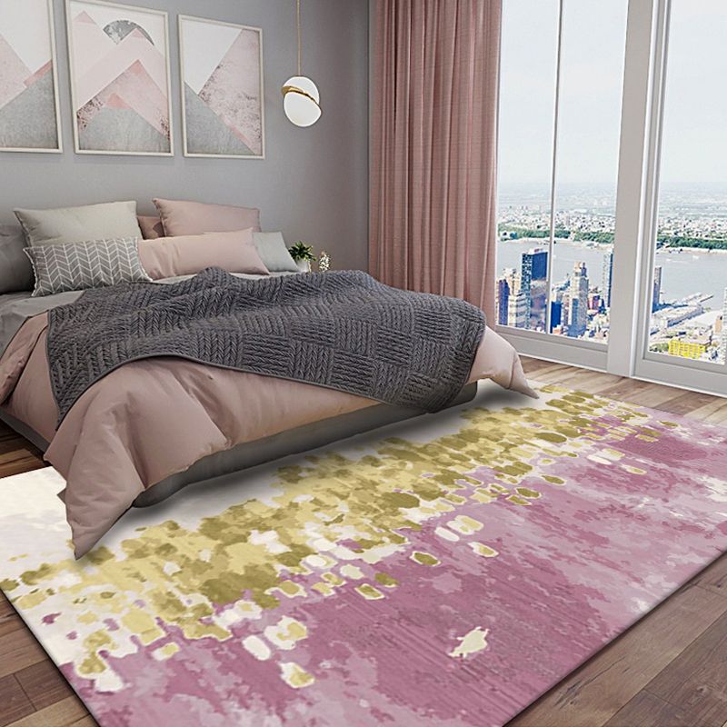 Ivory and Pink Bedroom Rug Modern Abstract Painting Pattern Area Rug Polyester Washable Carpet