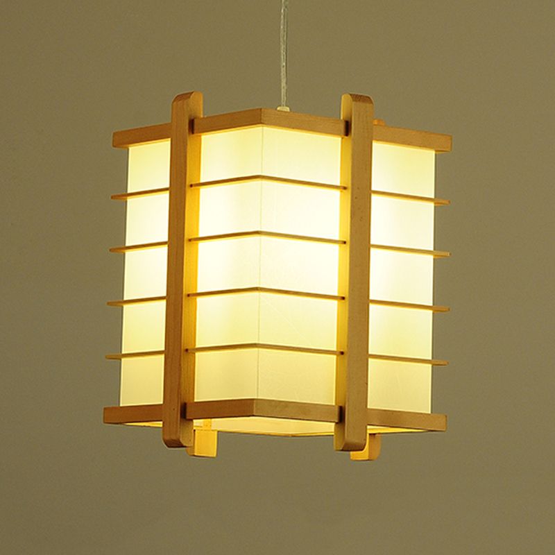 Holzdrahtkäfig -Quader -Anhänger -Lampe Japanische Einzeldecksuspension Licht in Beige