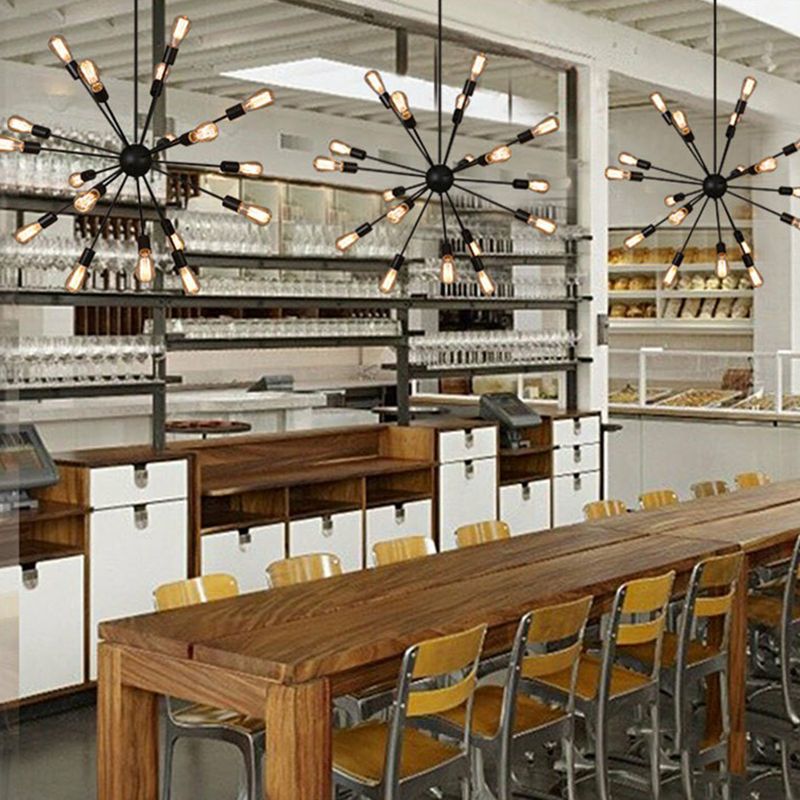 Metal Burst Pendant Ceiling Light Loft Style Living Room Hanging Chandelier in Black