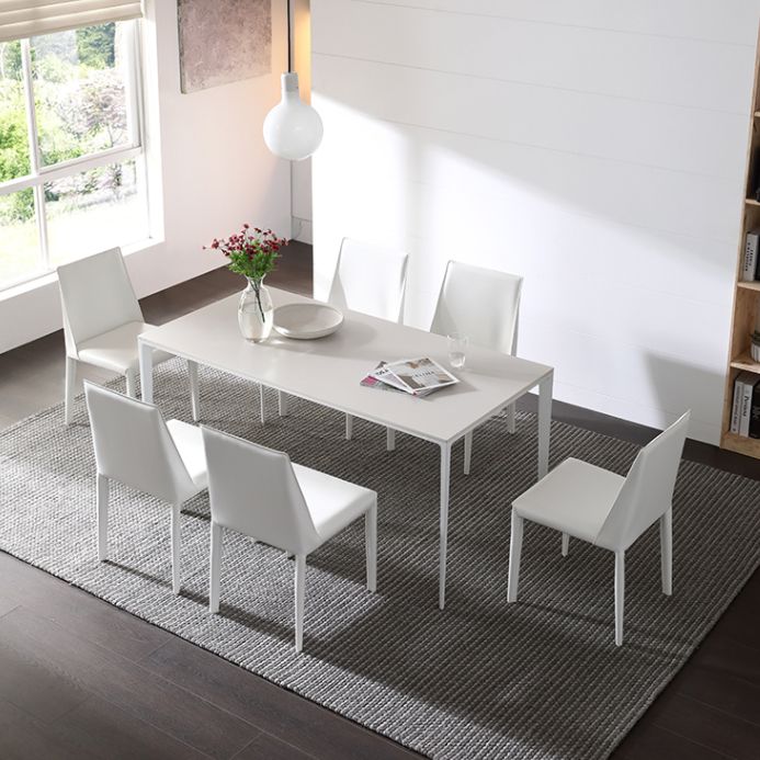 Contemporary Sintered Stone Top White Dining Table Rectangle Shape Dining Table with 4 Legs Base