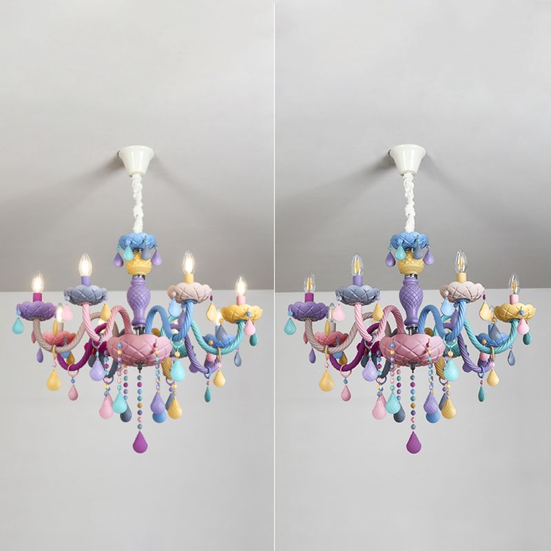 Multi Light Candle Branch Hanging Pendant Modern Style Crystal Hanging Lighting