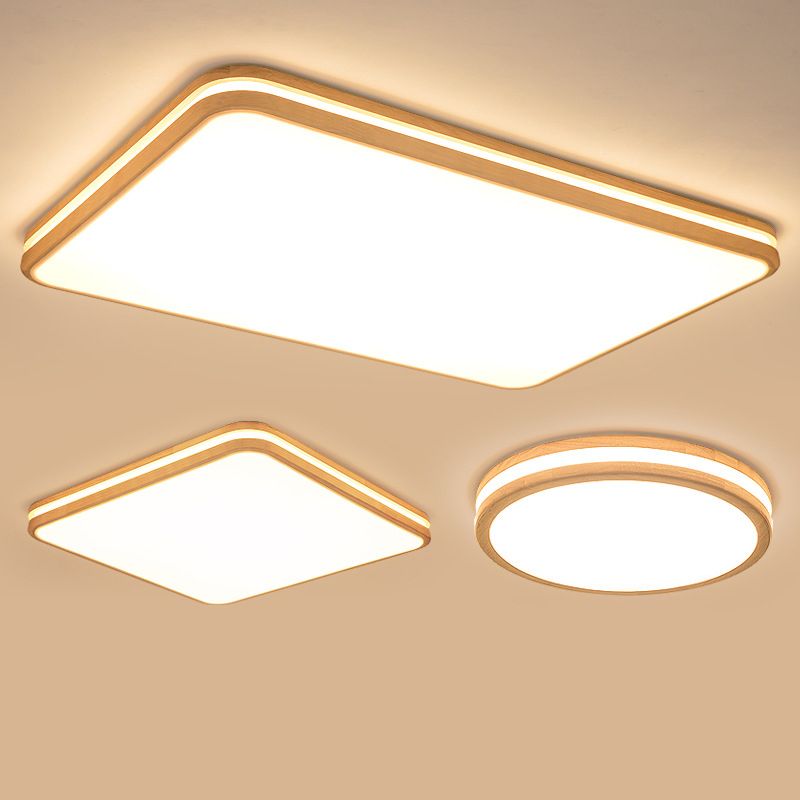 Geometry Shape LED Ceiling Lamp Modern Wood 1 Light Flush Mount for Dining Room Aisle