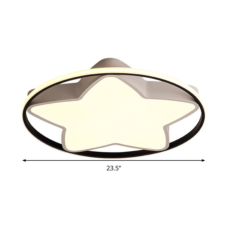 Metal Five-Pointed Star Ceiling Light Fixture Contemporary Black-White 19.5"/23.5" Wide LED Flush Mount Lamp in Warm/White/3 Color Light