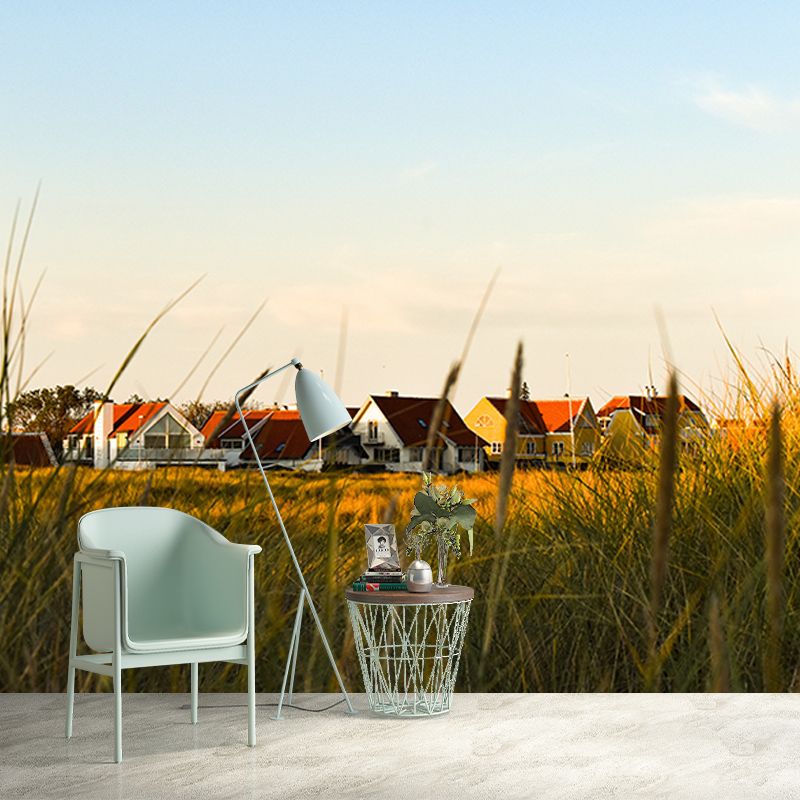 Small Town Scenery Murals Wallpaper Moisture Resistant Wall Decor for Living Room