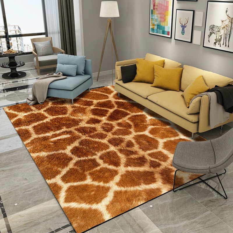 Modern Living Room Rug in Black and Orange Animal Giraffe Tiger Leopard Print Rug Polyester Non-Slip Area Rug