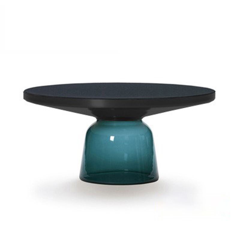 Modern Style Cocktail Table Black Table with Glass Base Round Coffee Table