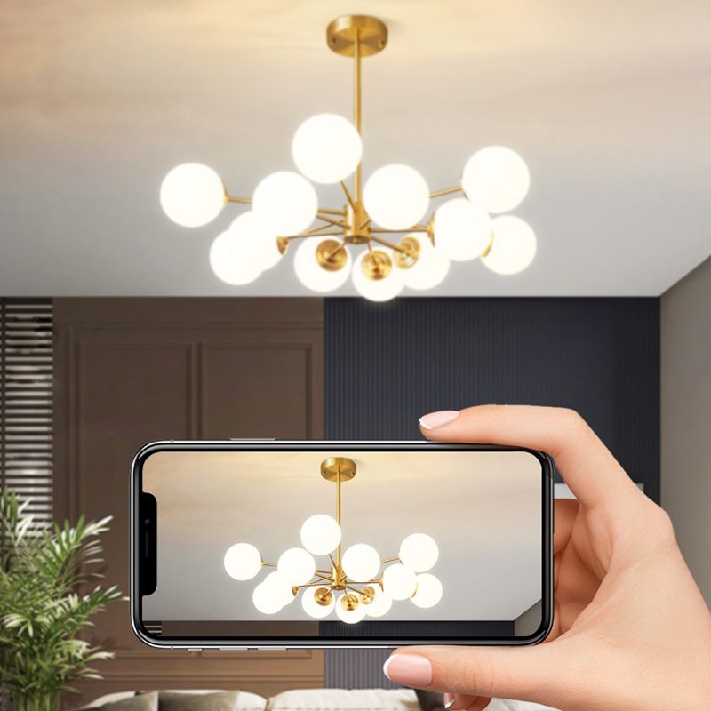 Modern Chandelier Light Fixtures Multi-Head Gold Hanging Pendant Lamps with Glass Shade
