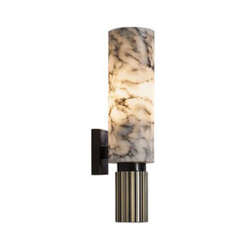 Single Modern Brass Wall Mounted Sconce Cylindrical Shaded Wall Light for Bedroom
