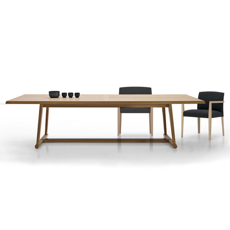 Solid Wood Contemporary Rectangular Dining Table Wood Top Table with Trestle