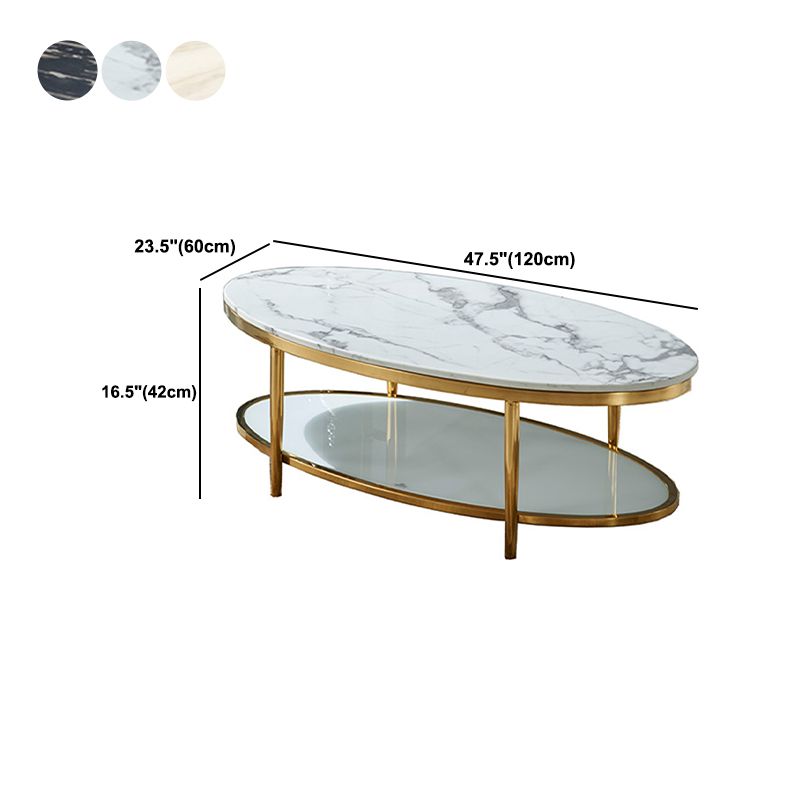 16.5" H Modern 4 Leg Steel Base Marble Oval Top Coffee Table