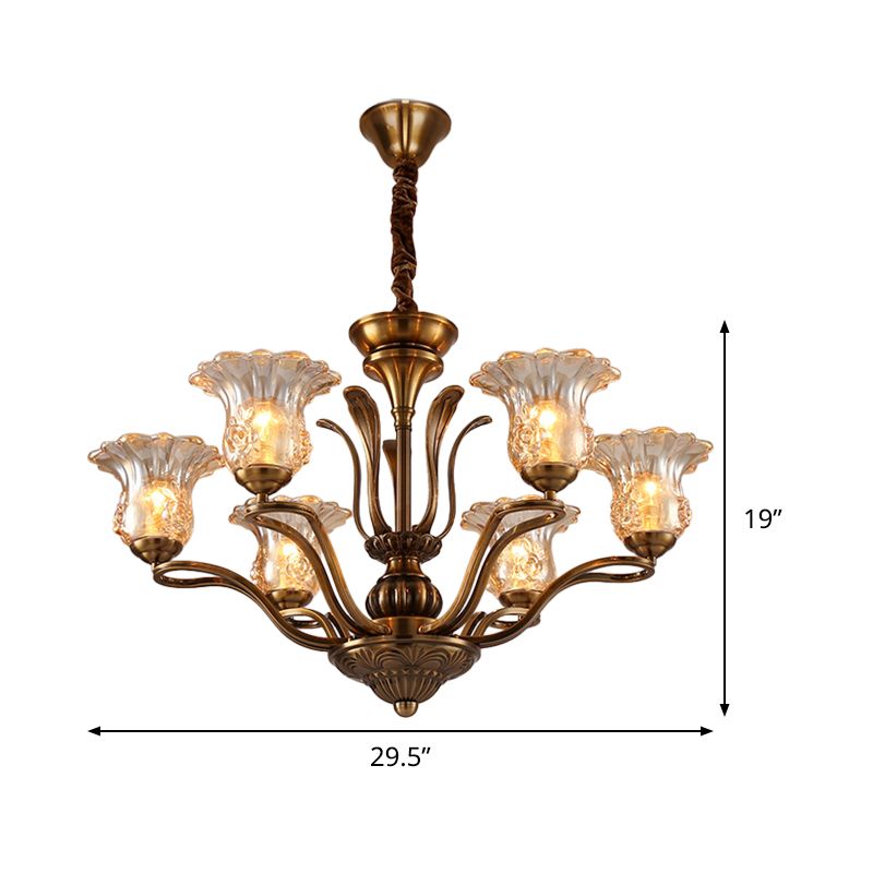 Bloem helder glazen hanger kroonluchter landelijk 3/6/8 hoofden woonkamer hangend plafondlicht in messing met vertakkingsontwerp